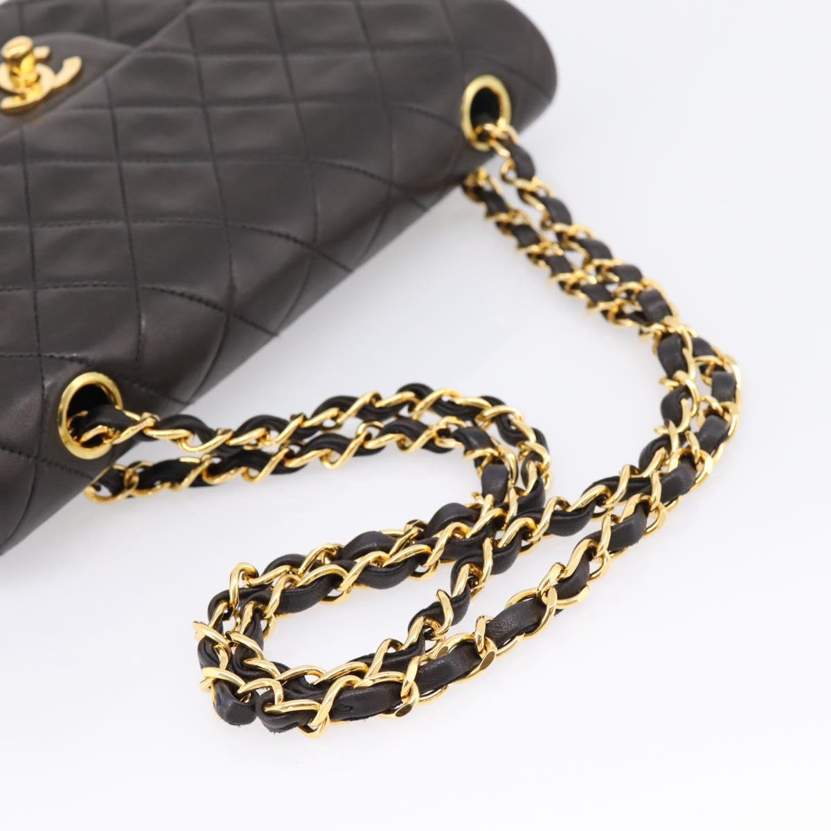 CHANEL Matelasse 23 Chain Shoulder Bag Lamb Skin Black Gold CC Auth BA15940SAM