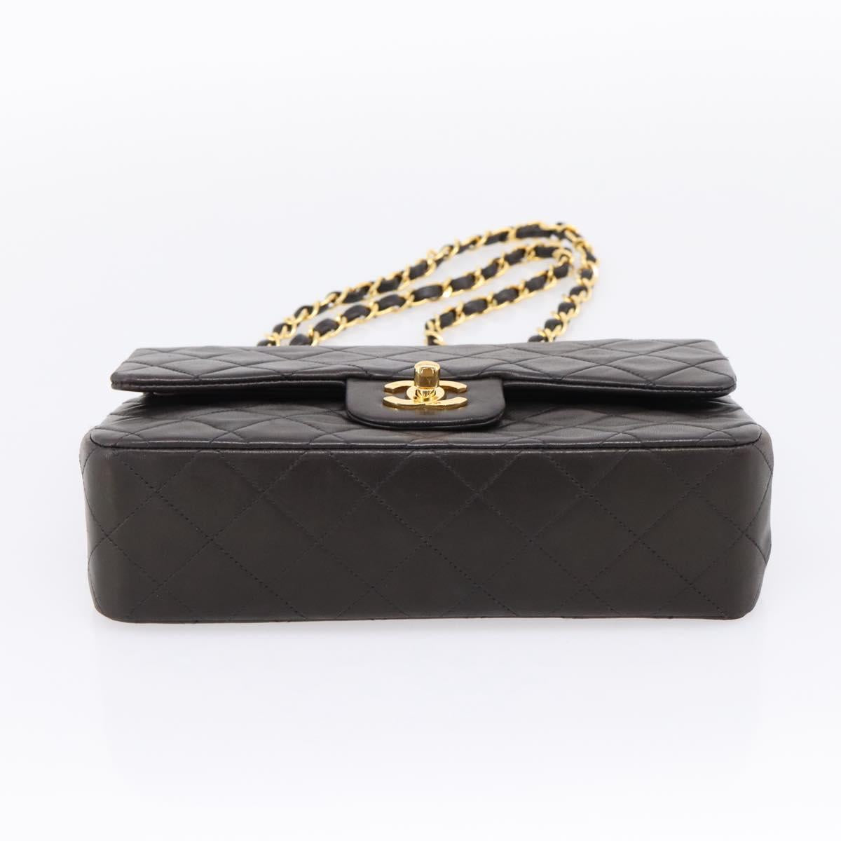 CHANEL Matelasse 23 Chain Shoulder Bag Lamb Skin Black Gold CC Auth BA15940SAM