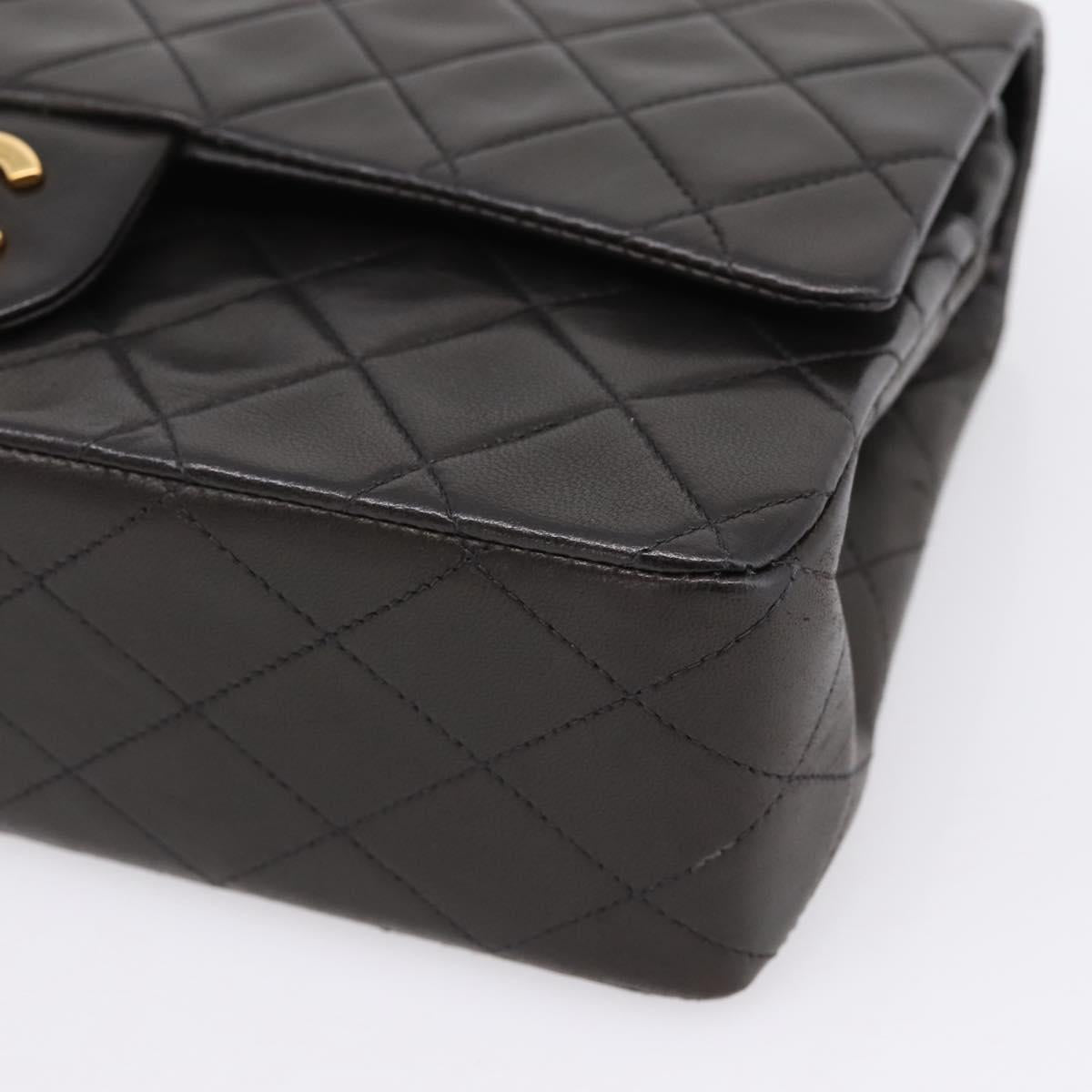CHANEL Matelasse 25 Chain Shoulder Bag Lamb Skin Black Gold CC Auth BA15943SAM
