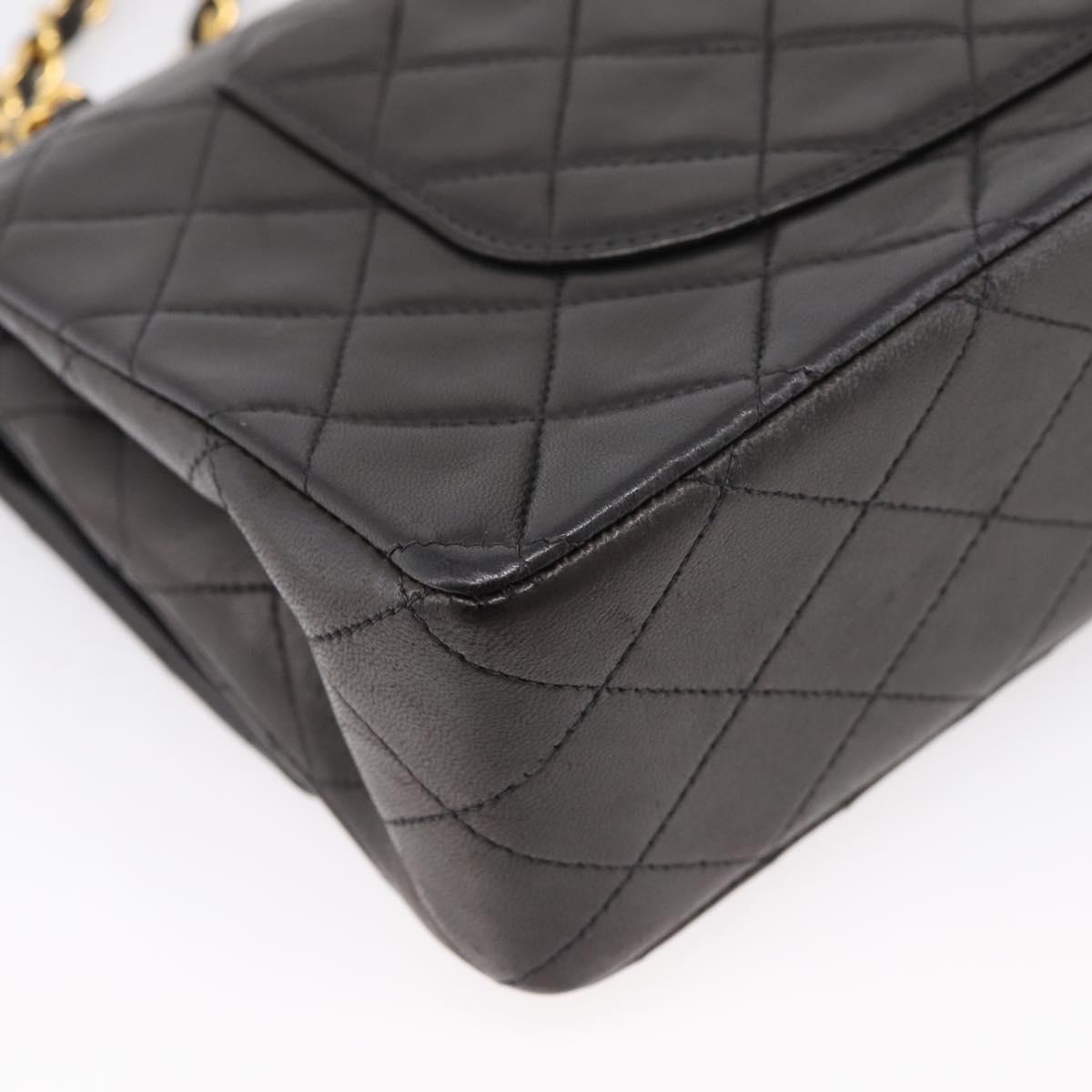 CHANEL Matelasse 25 Chain Shoulder Bag Lamb Skin Black Gold CC Auth BA15943SAM