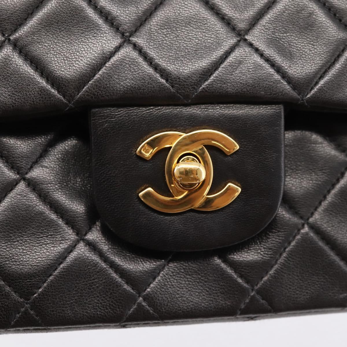 CHANEL Matelasse 25 Chain Shoulder Bag Lamb Skin Black Gold CC Auth BA15943SAM