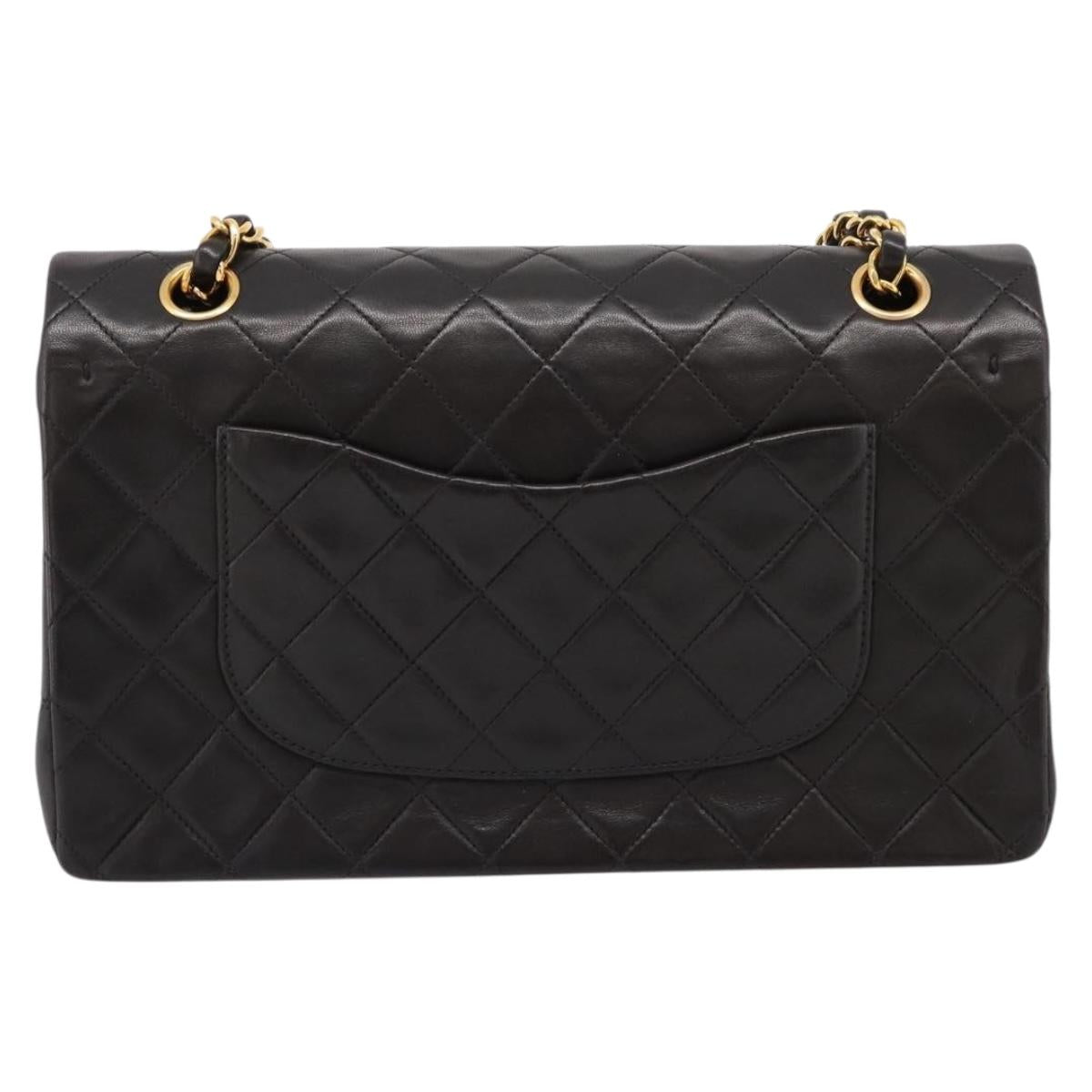 CHANEL Matelasse 25 Chain Shoulder Bag Lamb Skin Black Gold CC Auth BA15943SAM
