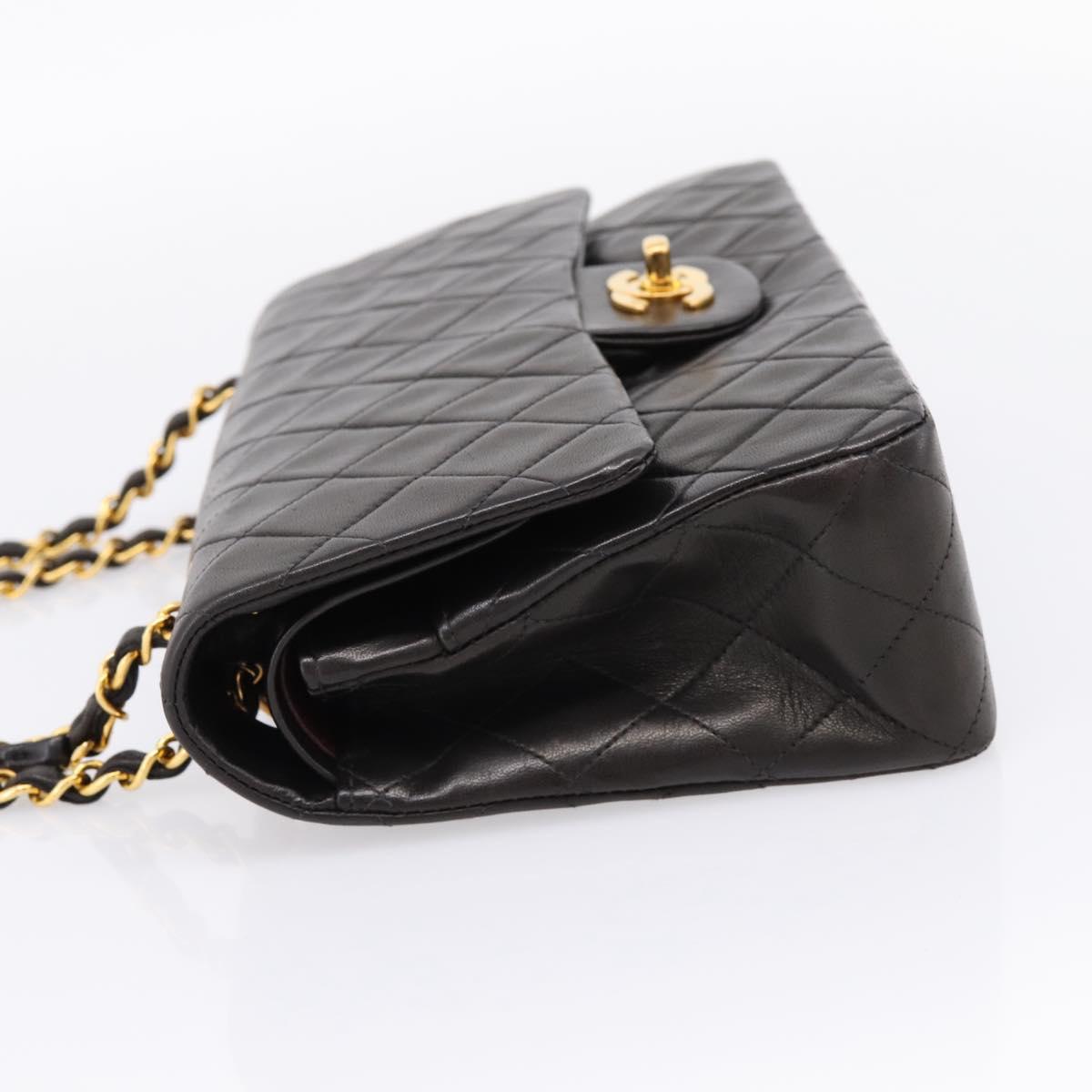 CHANEL Matelasse 25 Chain Shoulder Bag Lamb Skin Black Gold CC Auth BA15943SAM