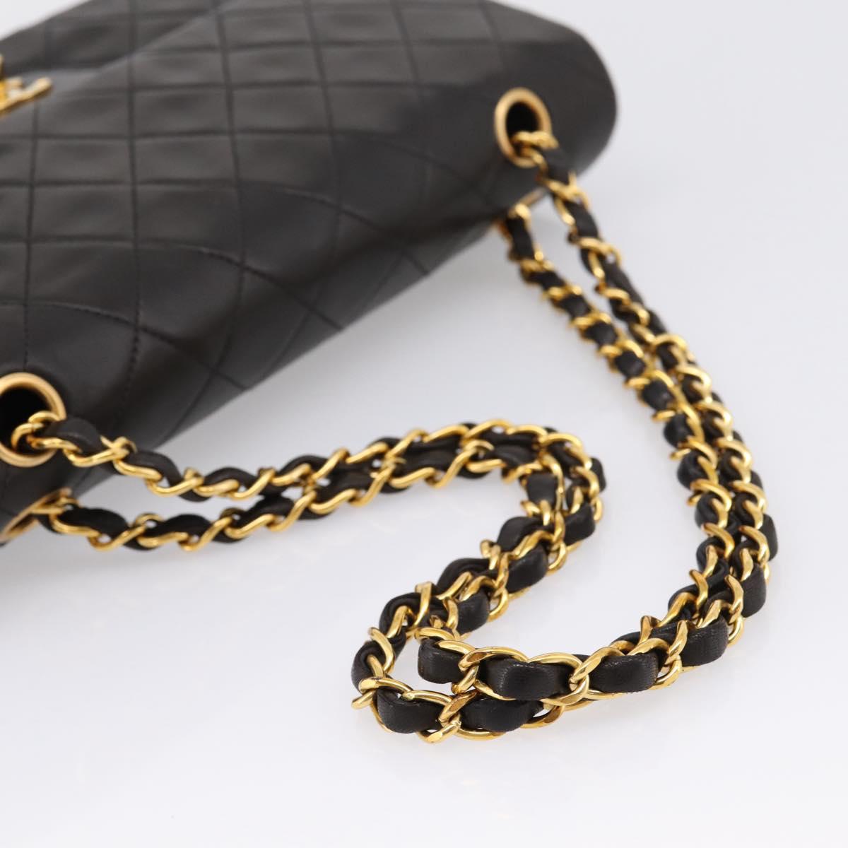 CHANEL Matelasse 25 Chain Shoulder Bag Lamb Skin Black Gold CC Auth BA15943SAM