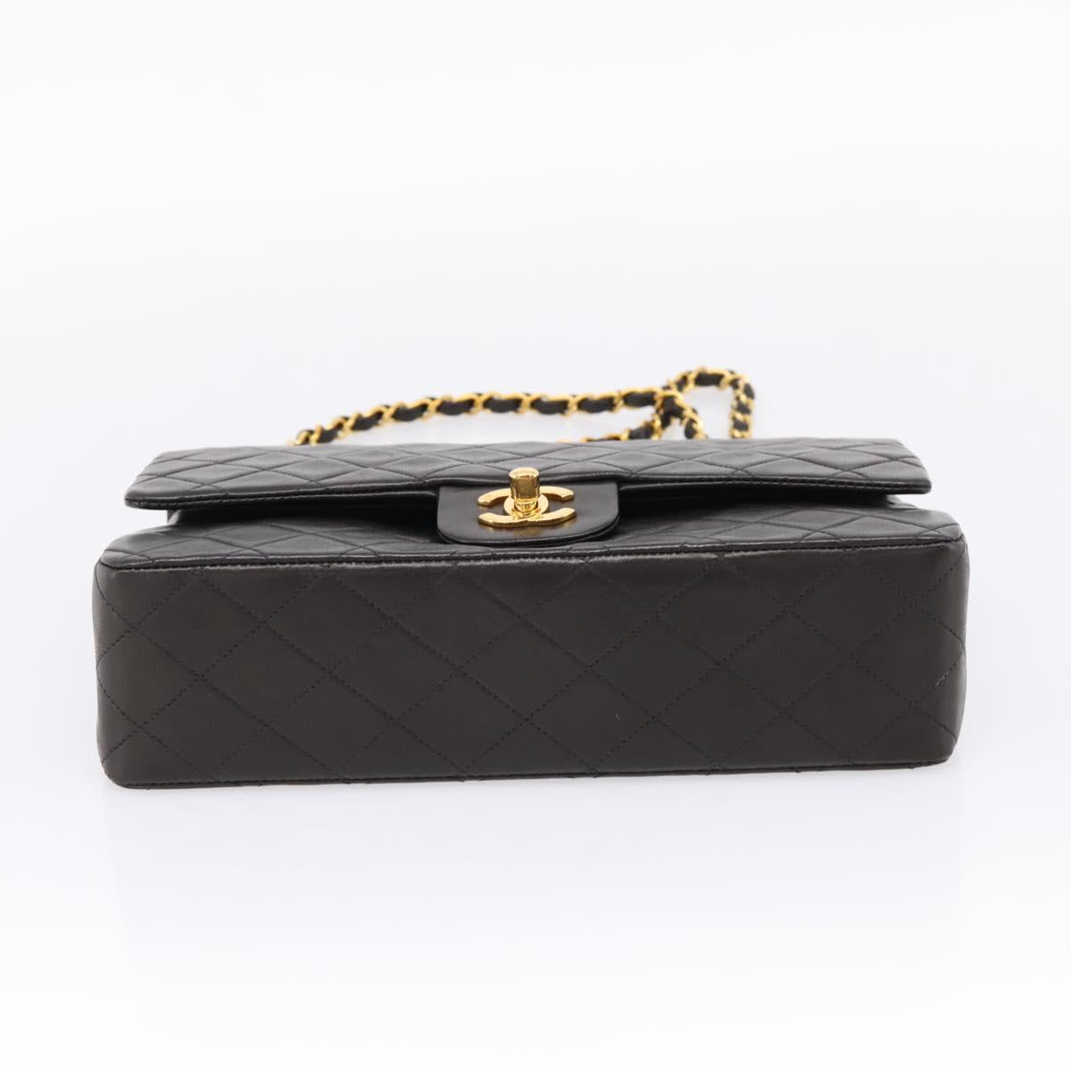 CHANEL Matelasse 25 Chain Shoulder Bag Lamb Skin Black Gold CC Auth BA15943SAM