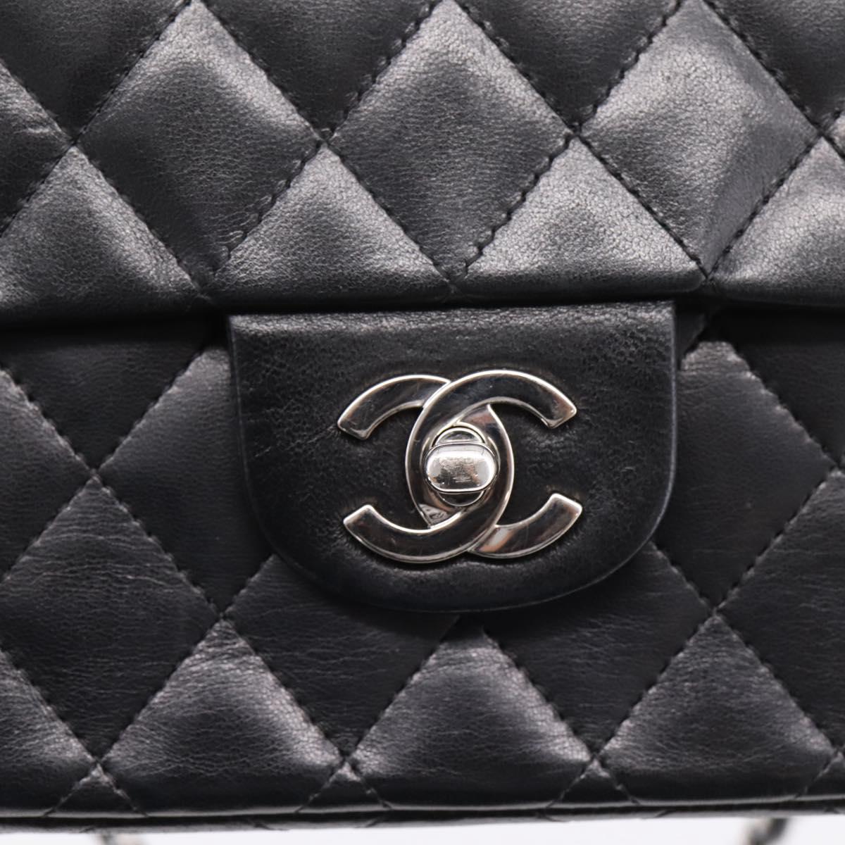 CHANEL Matelasse Chain Shoulder Bag Lamb Skin Black Silver CC Auth BA15944M