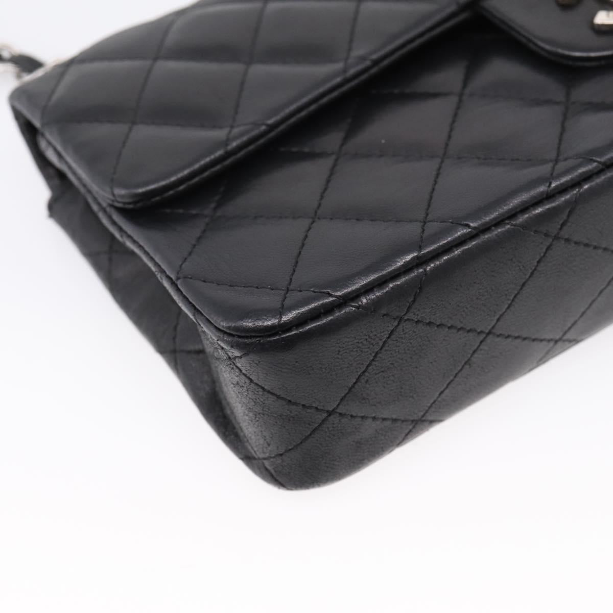 CHANEL Matelasse Chain Shoulder Bag Lamb Skin Black Silver CC Auth BA15944M