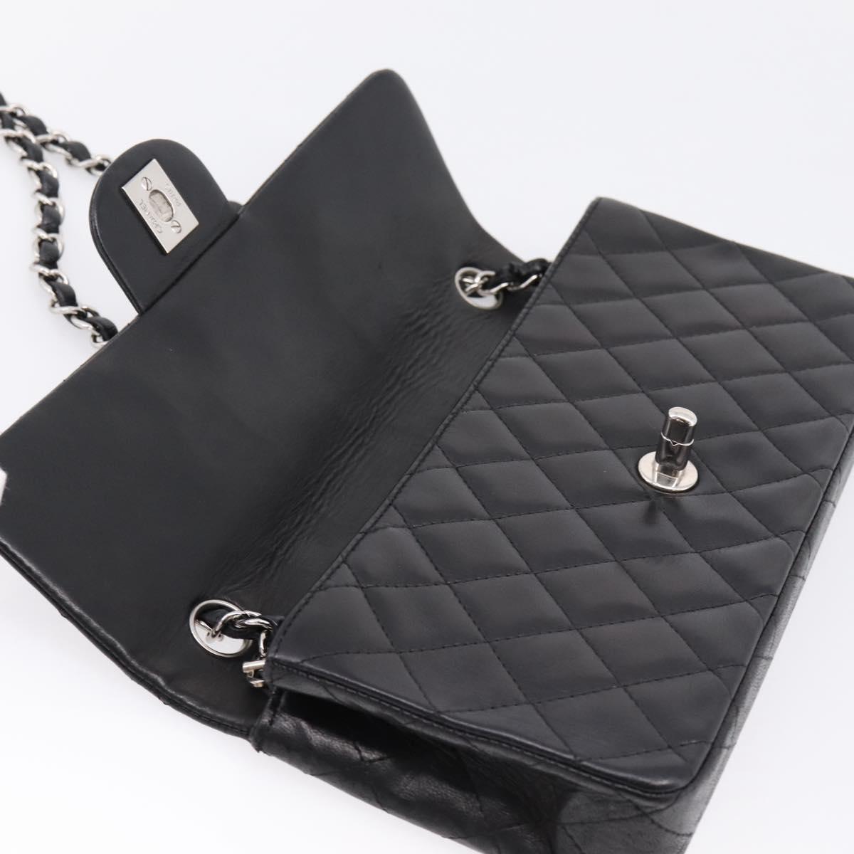 CHANEL Matelasse Chain Shoulder Bag Lamb Skin Black Silver CC Auth BA15944M