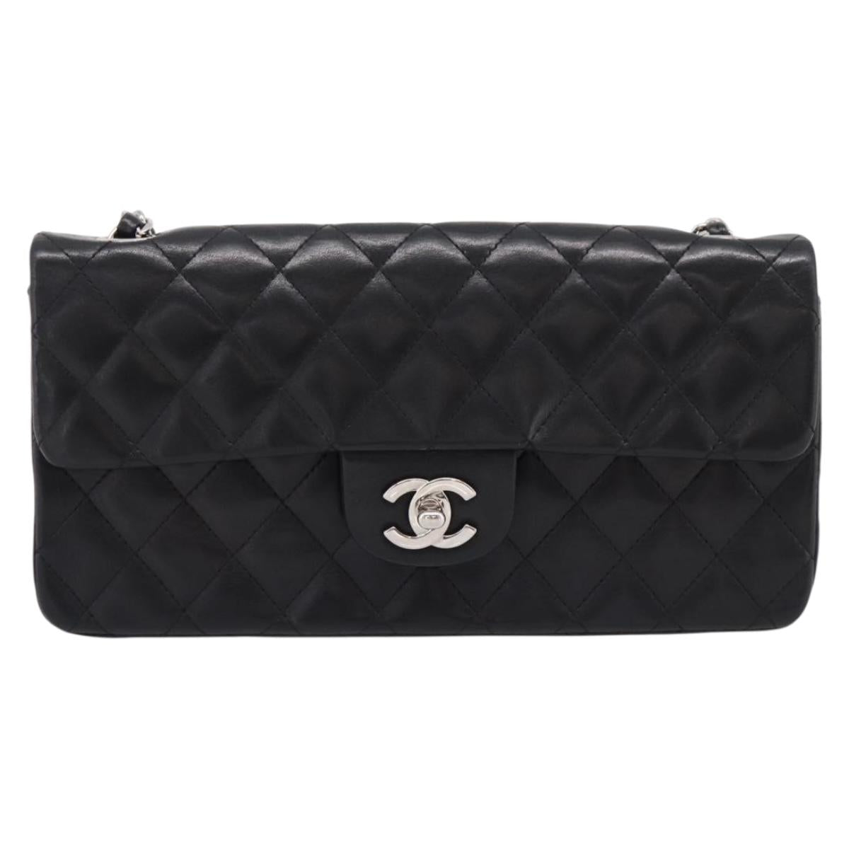 CHANEL Matelasse Chain Shoulder Bag Lamb Skin Black Silver CC Auth BA15944M