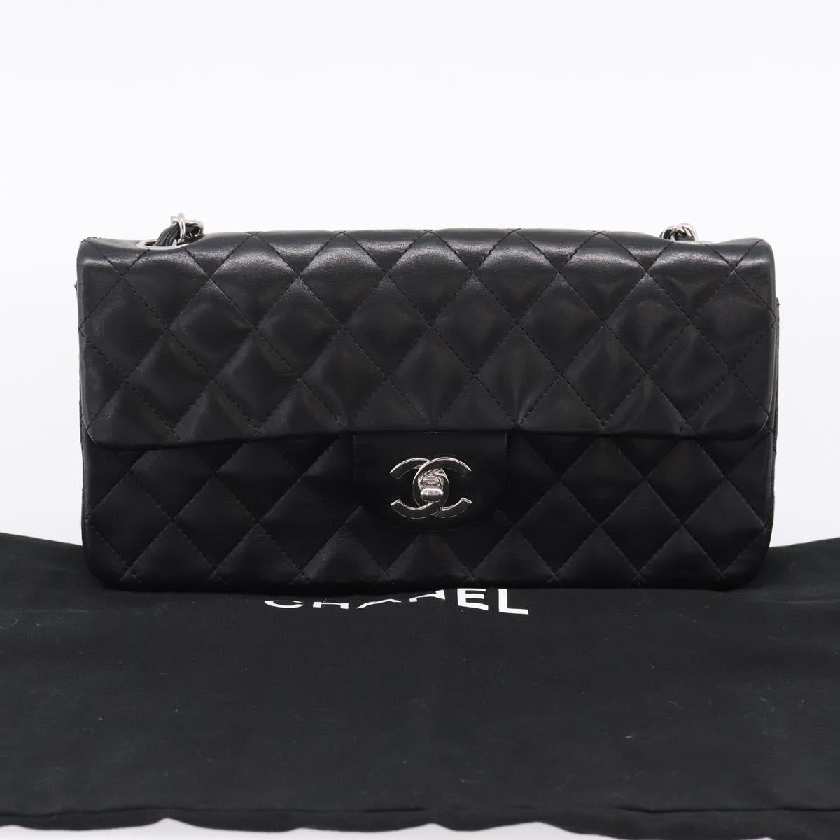 CHANEL Matelasse Chain Shoulder Bag Lamb Skin Black Silver CC Auth BA15944M