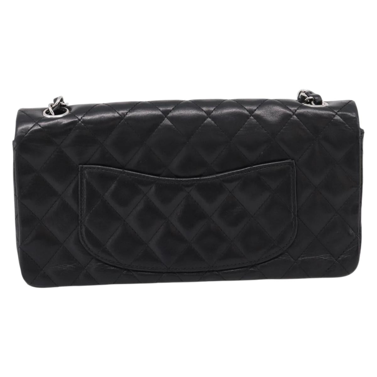 CHANEL Matelasse Chain Shoulder Bag Lamb Skin Black Silver CC Auth BA15944M