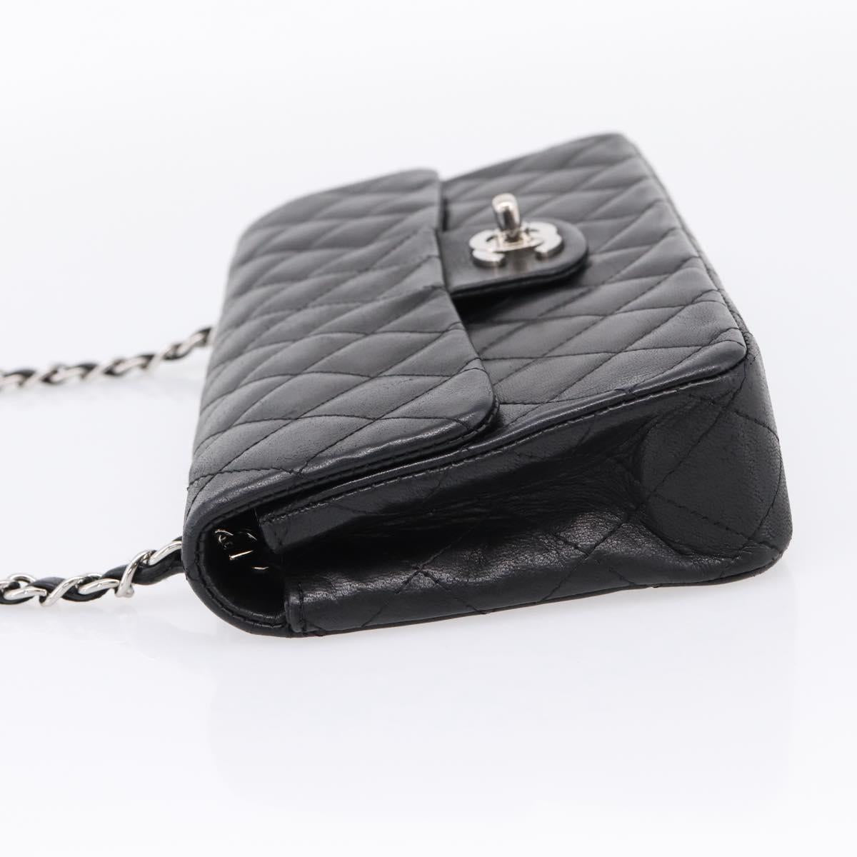 CHANEL Matelasse Chain Shoulder Bag Lamb Skin Black Silver CC Auth BA15944M
