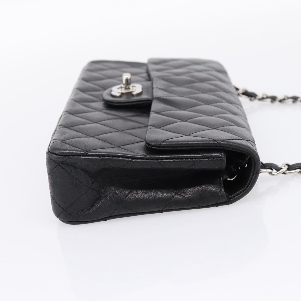 CHANEL Matelasse Chain Shoulder Bag Lamb Skin Black Silver CC Auth BA15944M