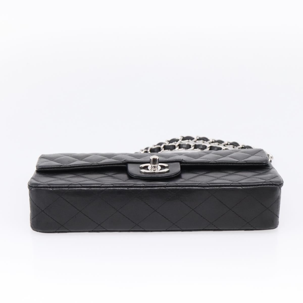 CHANEL Matelasse Chain Shoulder Bag Lamb Skin Black Silver CC Auth BA15944M