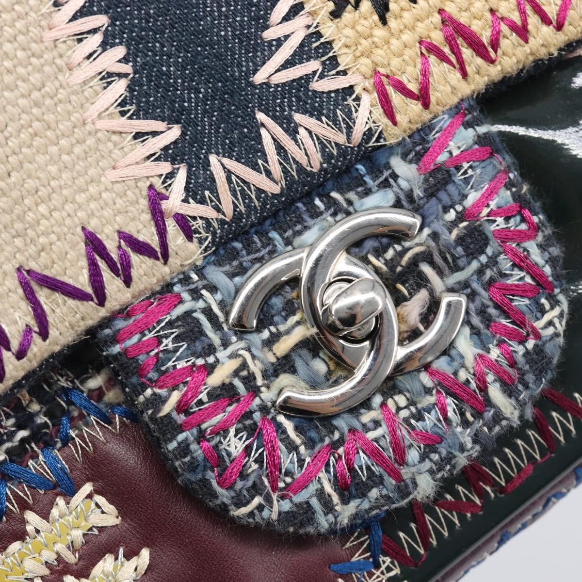 CHANEL Chain Limited Edition Patchwork Bag Denim Blue Silver CC Auth BA15945SM
