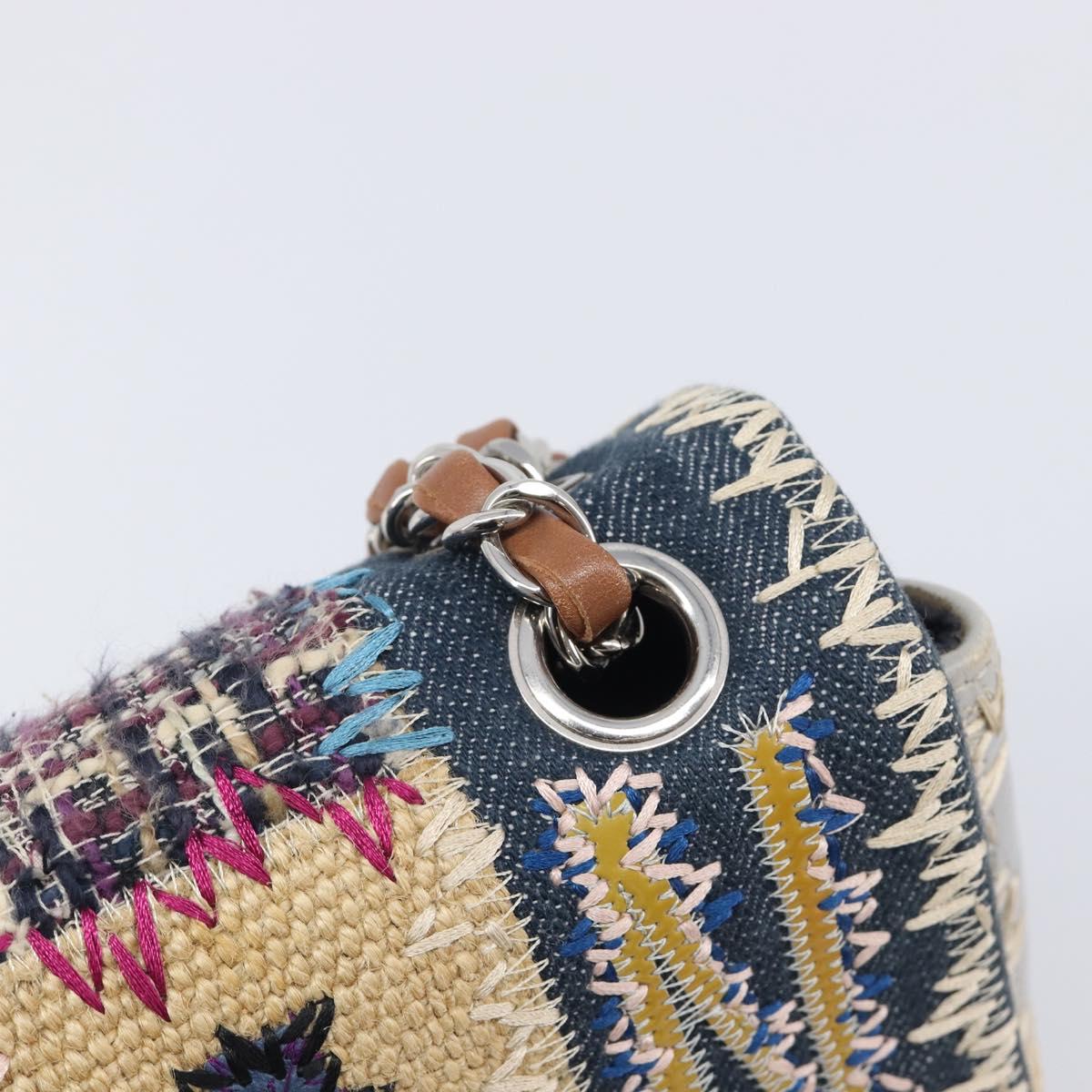 CHANEL Chain Limited Edition Patchwork Bag Denim Blue Silver CC Auth BA15945SM