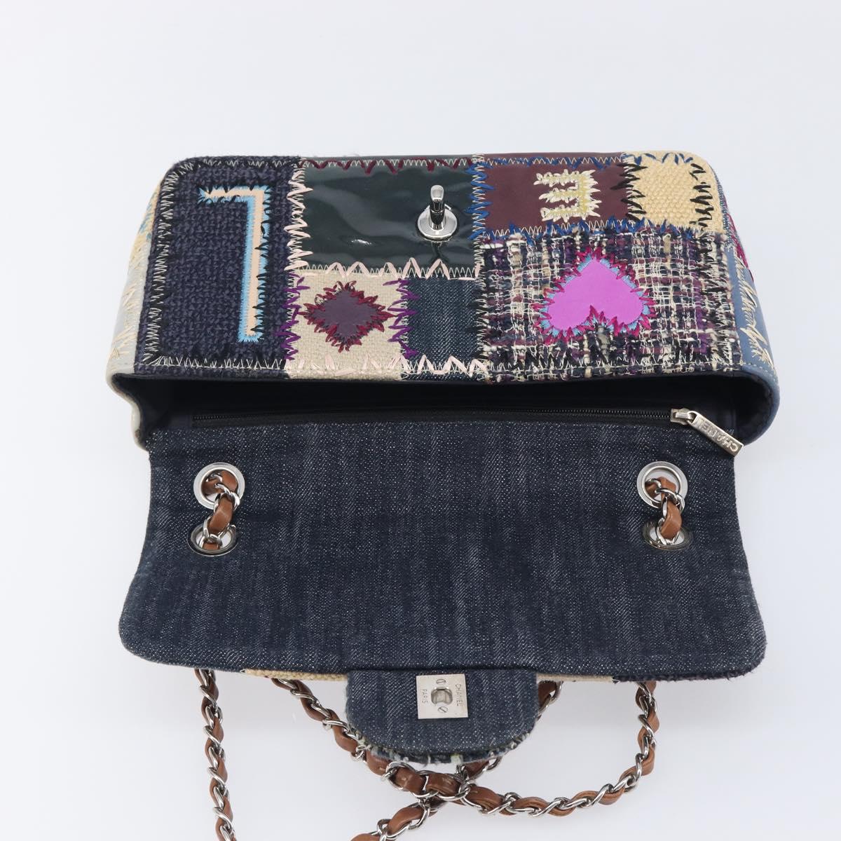 CHANEL Chain Limited Edition Patchwork Bag Denim Blue Silver CC Auth BA15945SM