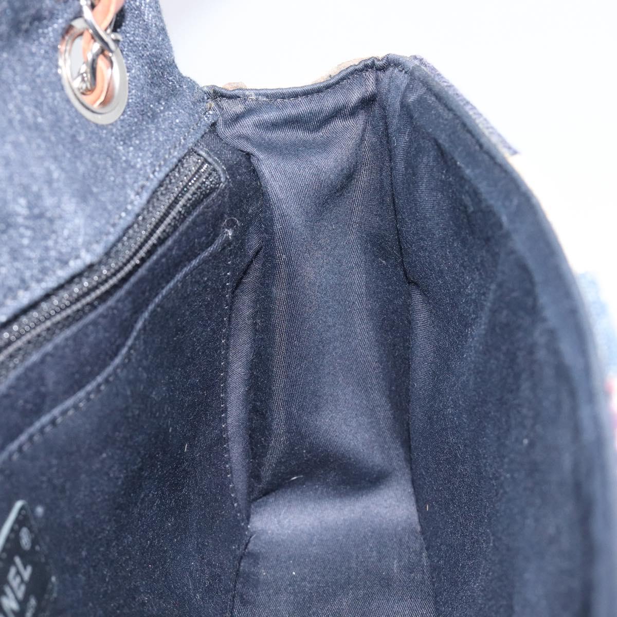 CHANEL Chain Limited Edition Patchwork Bag Denim Blue Silver CC Auth BA15945SM