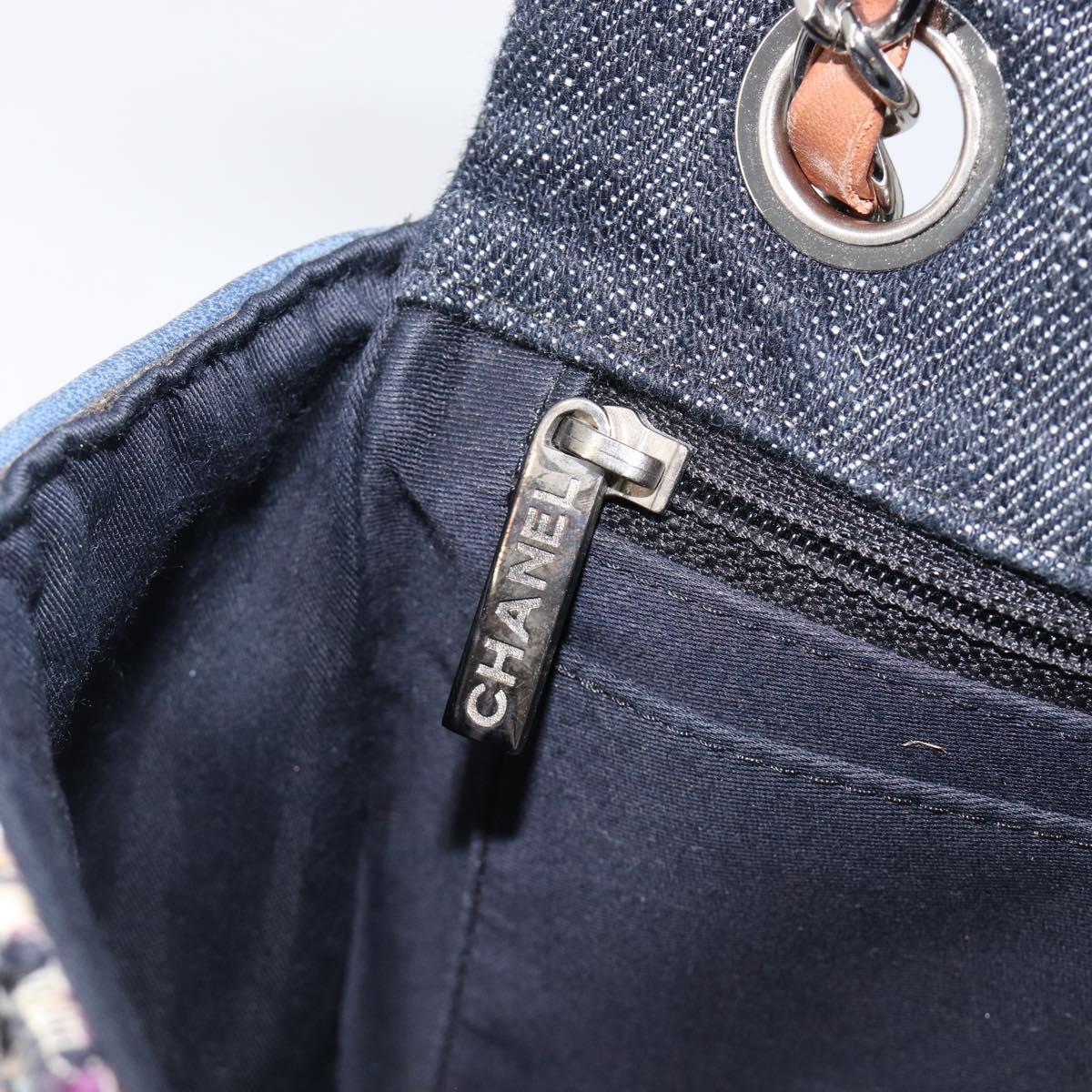 CHANEL Chain Limited Edition Patchwork Bag Denim Blue Silver CC Auth BA15945SM