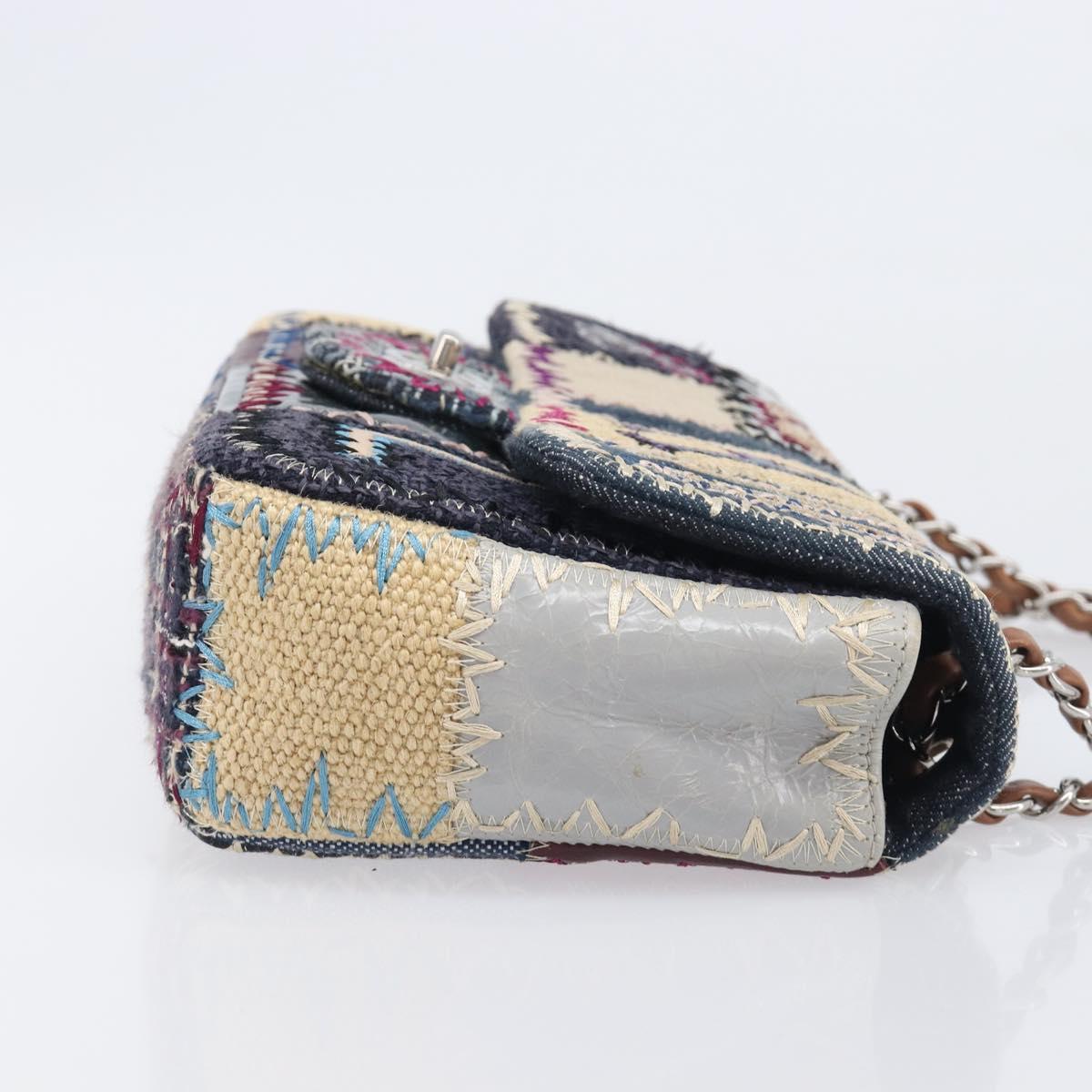 CHANEL Chain Limited Edition Patchwork Bag Denim Blue Silver CC Auth BA15945SM