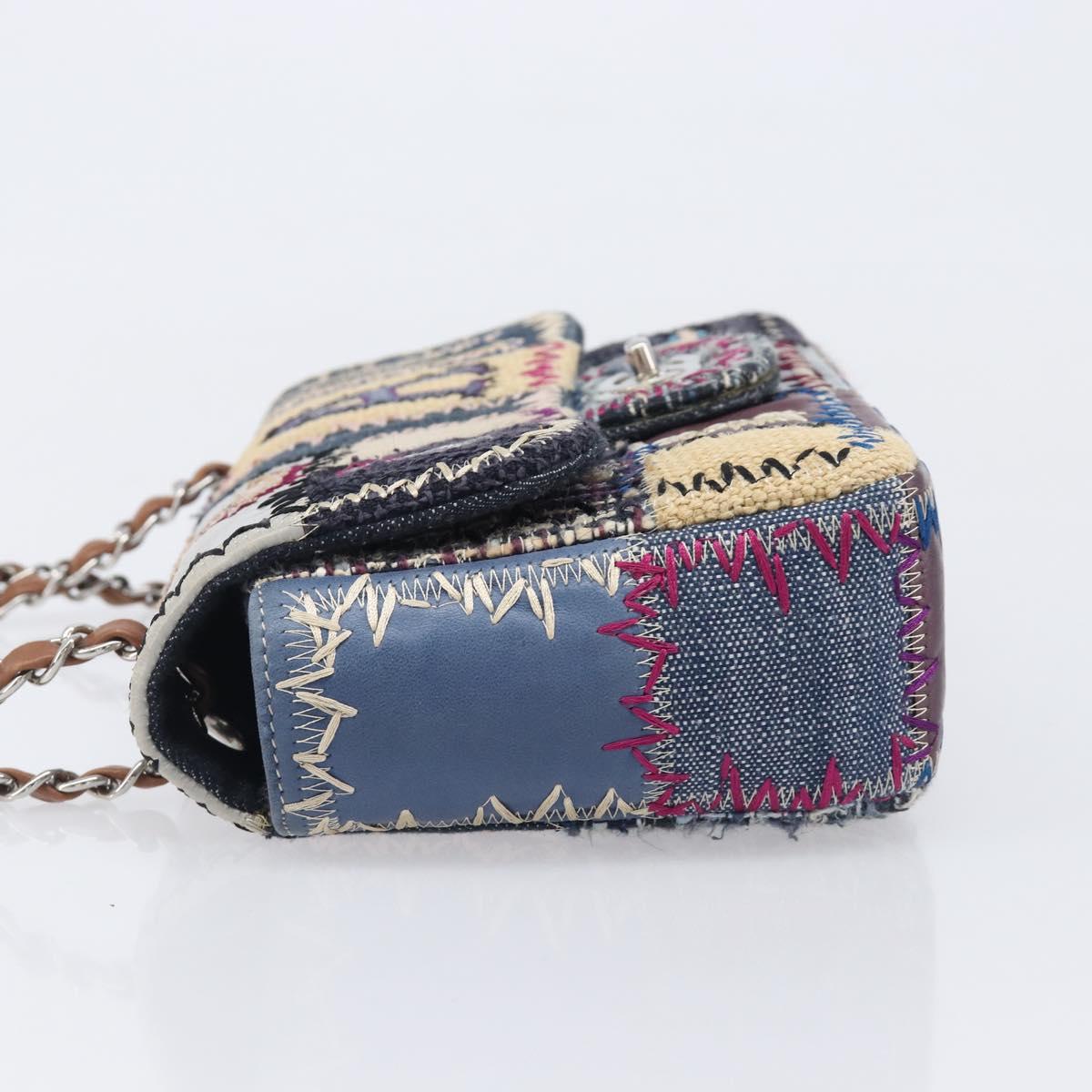 CHANEL Chain Limited Edition Patchwork Bag Denim Blue Silver CC Auth BA15945SM