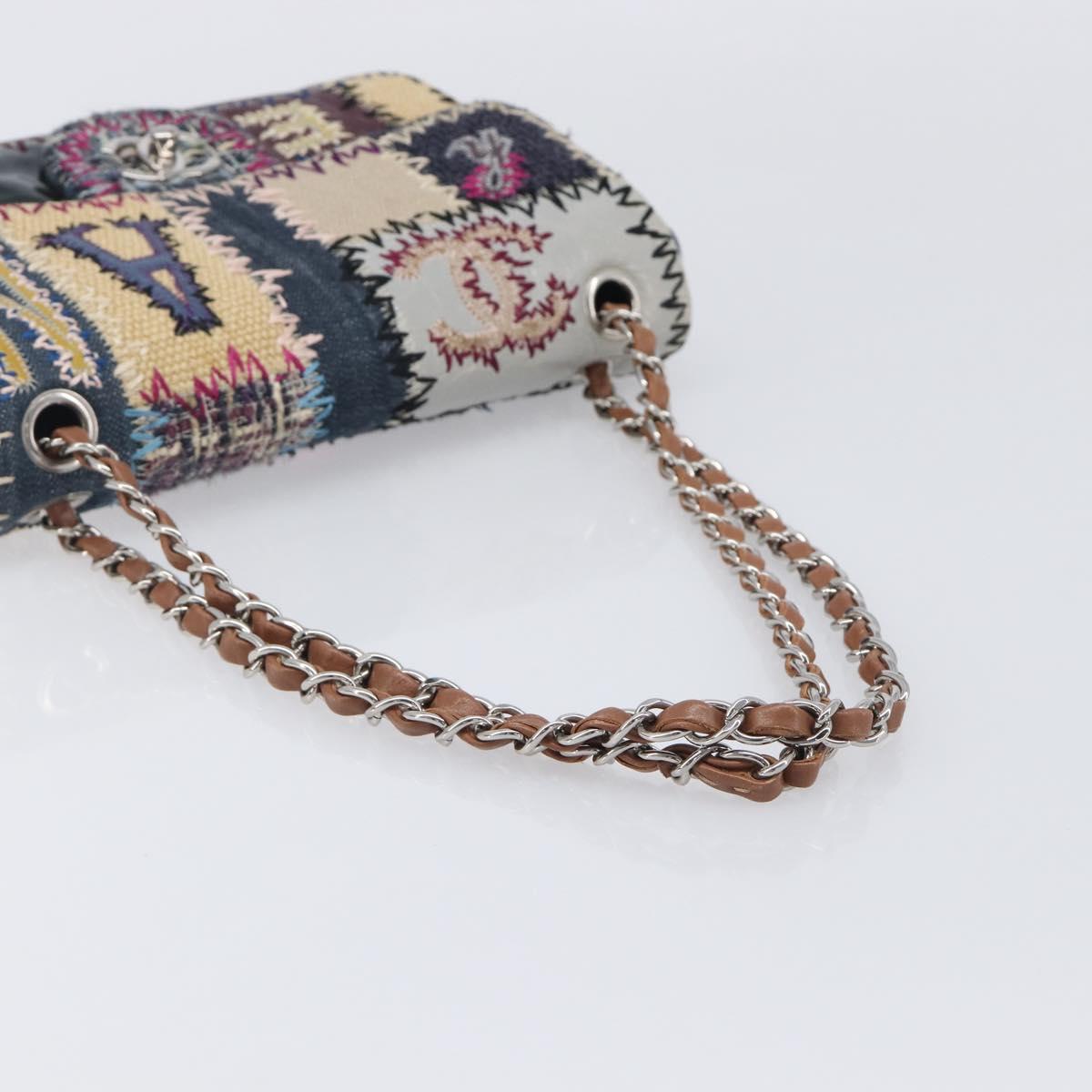 CHANEL Chain Limited Edition Patchwork Bag Denim Blue Silver CC Auth BA15945SM