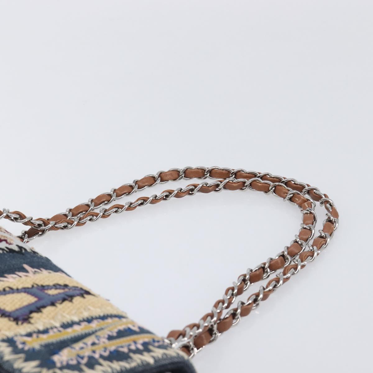 CHANEL Chain Limited Edition Patchwork Bag Denim Blue Silver CC Auth BA15945SM