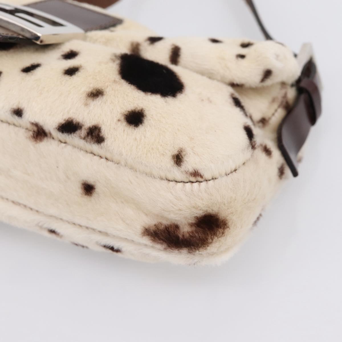 FENDI Mamma Baguette Shoulder Bag Fur Ivory Silver Auth BA15946SAM
