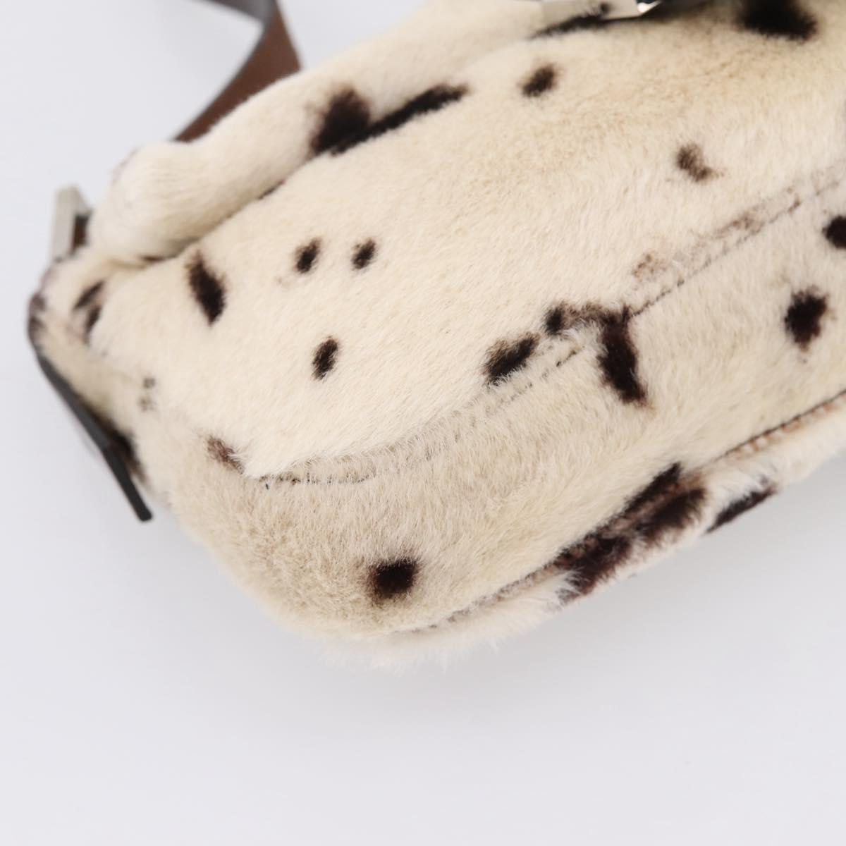 FENDI Mamma Baguette Shoulder Bag Fur Ivory Silver Auth BA15946SAM