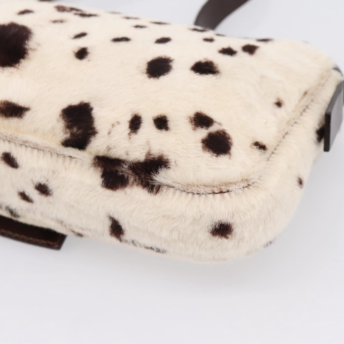 FENDI Mamma Baguette Shoulder Bag Fur Ivory Silver Auth BA15946SAM