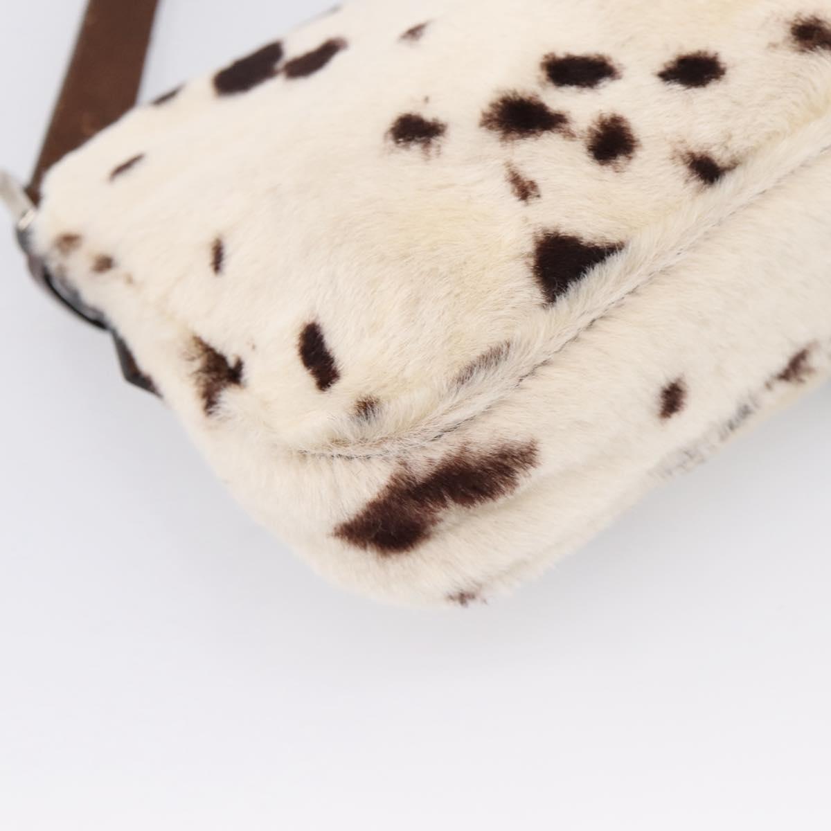 FENDI Mamma Baguette Shoulder Bag Fur Ivory Silver Auth BA15946SAM