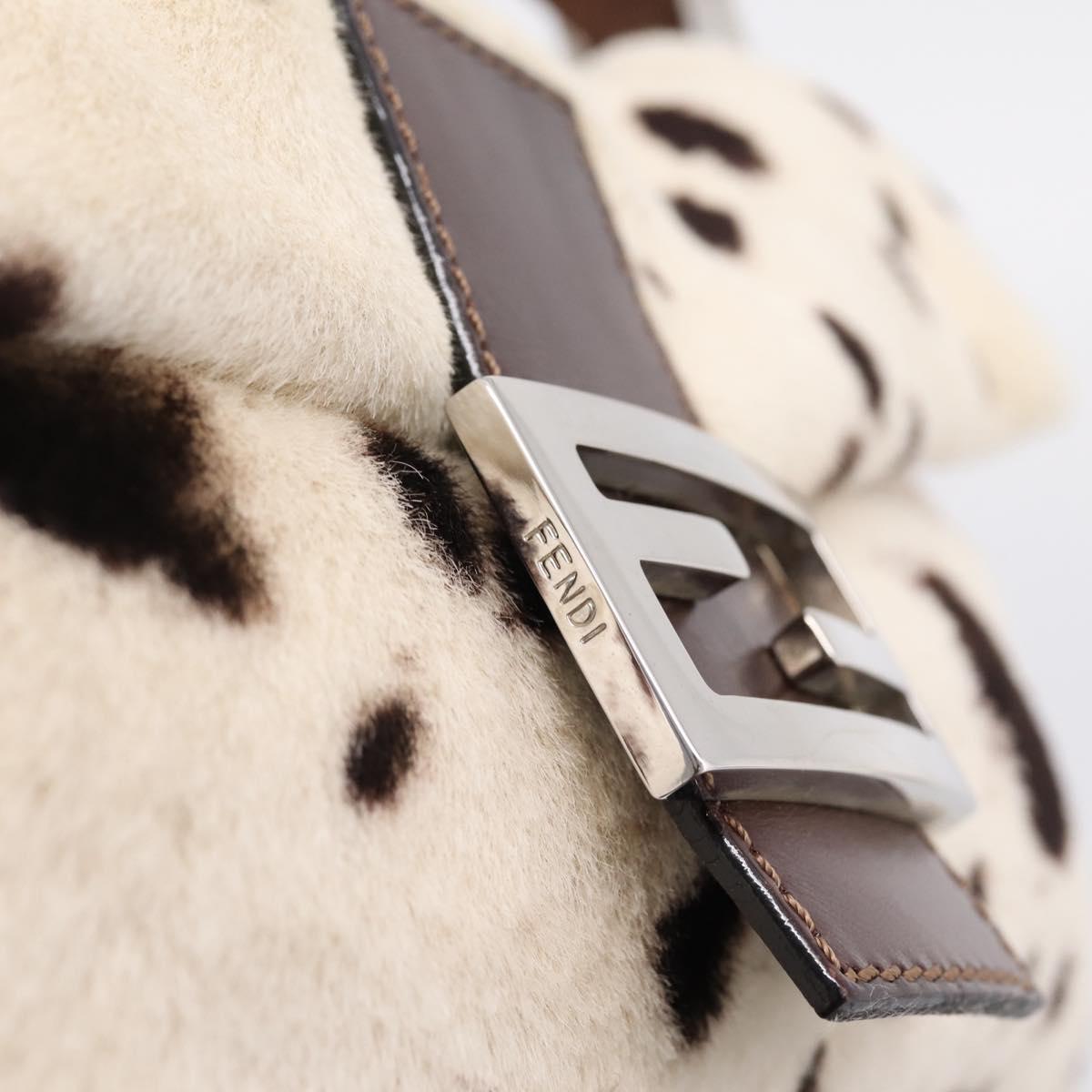 FENDI Mamma Baguette Shoulder Bag Fur Ivory Silver Auth BA15946SAM