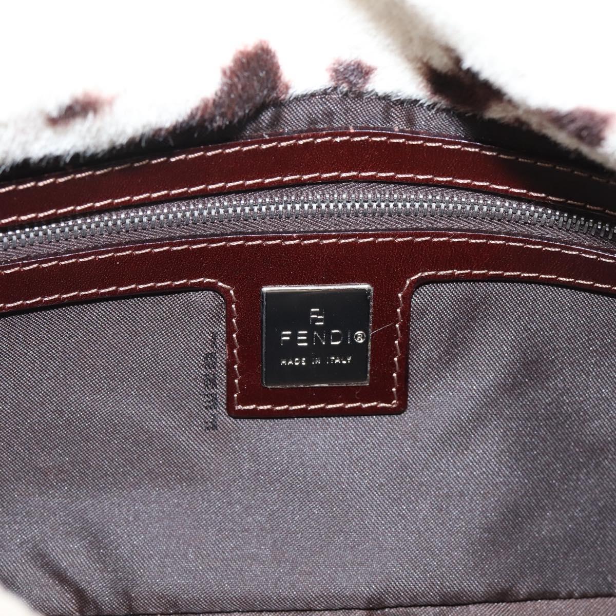 FENDI Mamma Baguette Shoulder Bag Fur Ivory Silver Auth BA15946SAM
