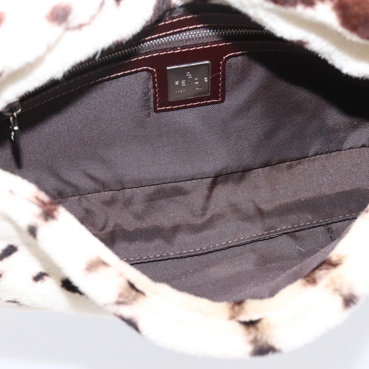 FENDI Mamma Baguette Shoulder Bag Fur Ivory Silver Auth BA15946SAM