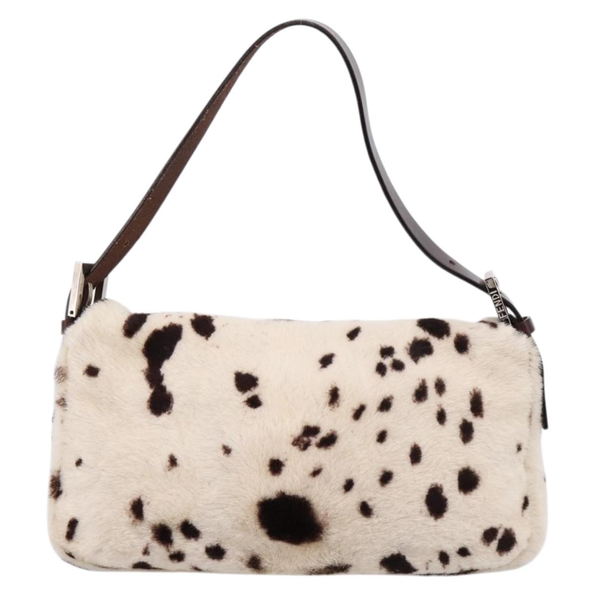 FENDI Mamma Baguette Shoulder Bag Fur Ivory Silver Auth BA15946SAM