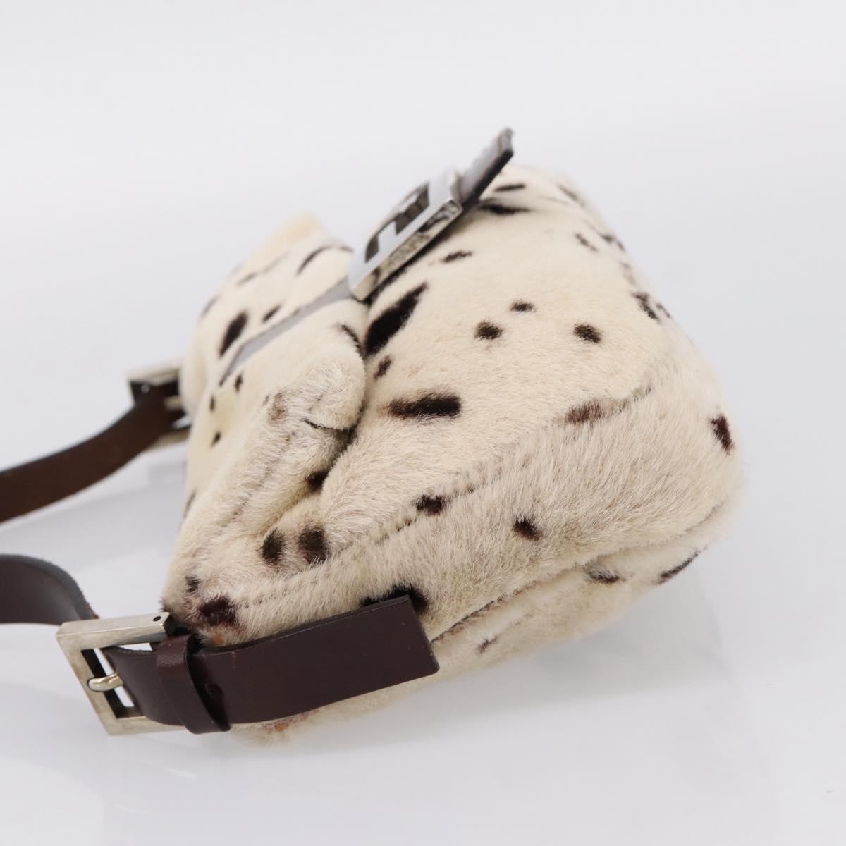 FENDI Mamma Baguette Shoulder Bag Fur Ivory Silver Auth BA15946SAM