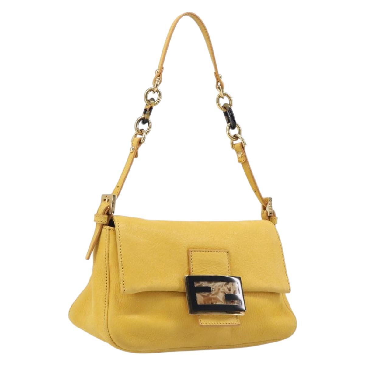 FENDI Mamma Baguette Shoulder Bag Leather Yellow Gold Auth BA15948V
