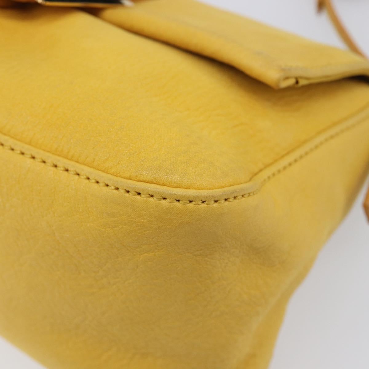 FENDI Mamma Baguette Shoulder Bag Leather Yellow Gold Auth BA15948V