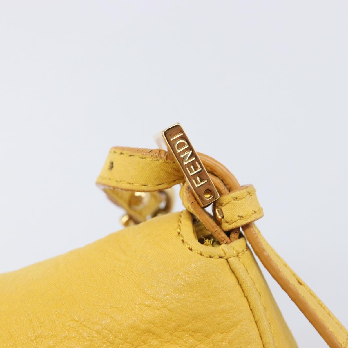 FENDI Mamma Baguette Shoulder Bag Leather Yellow Gold Auth BA15948V