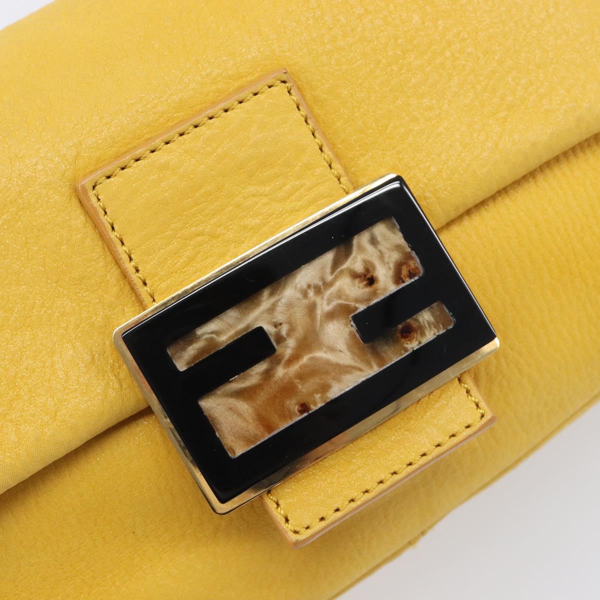 FENDI Mamma Baguette Shoulder Bag Leather Yellow Gold Auth BA15948V