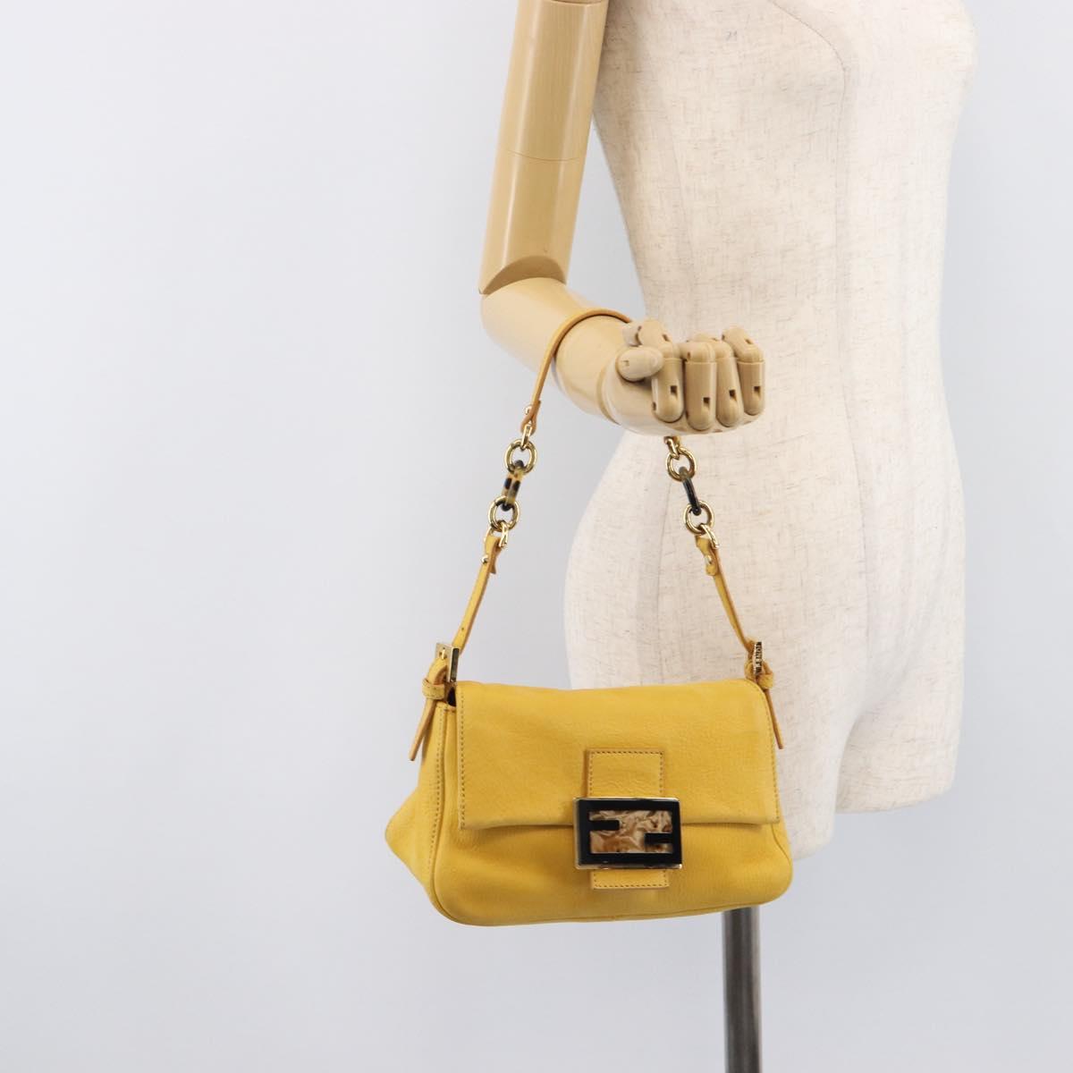 FENDI Mamma Baguette Shoulder Bag Leather Yellow Gold Auth BA15948V