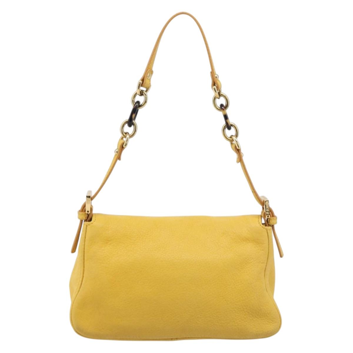 FENDI Mamma Baguette Shoulder Bag Leather Yellow Gold Auth BA15948V