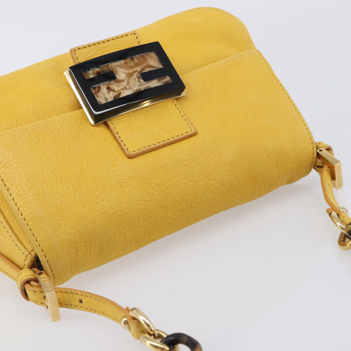 FENDI Mamma Baguette Shoulder Bag Leather Yellow Gold Auth BA15948V
