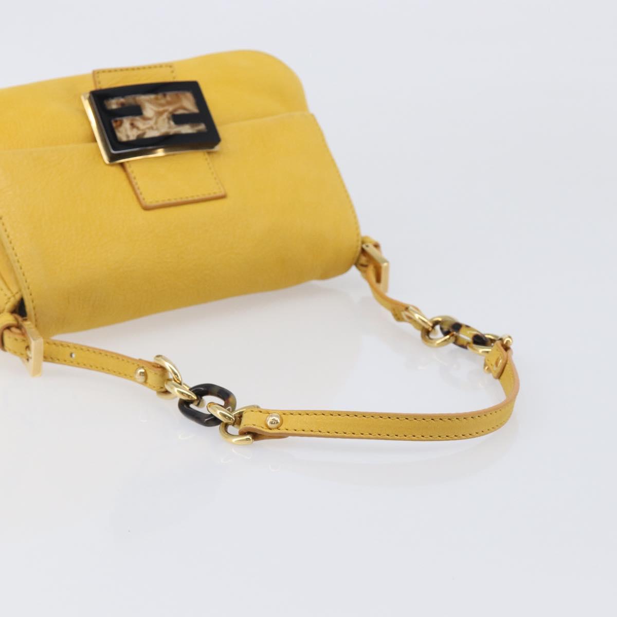 FENDI Mamma Baguette Shoulder Bag Leather Yellow Gold Auth BA15948V