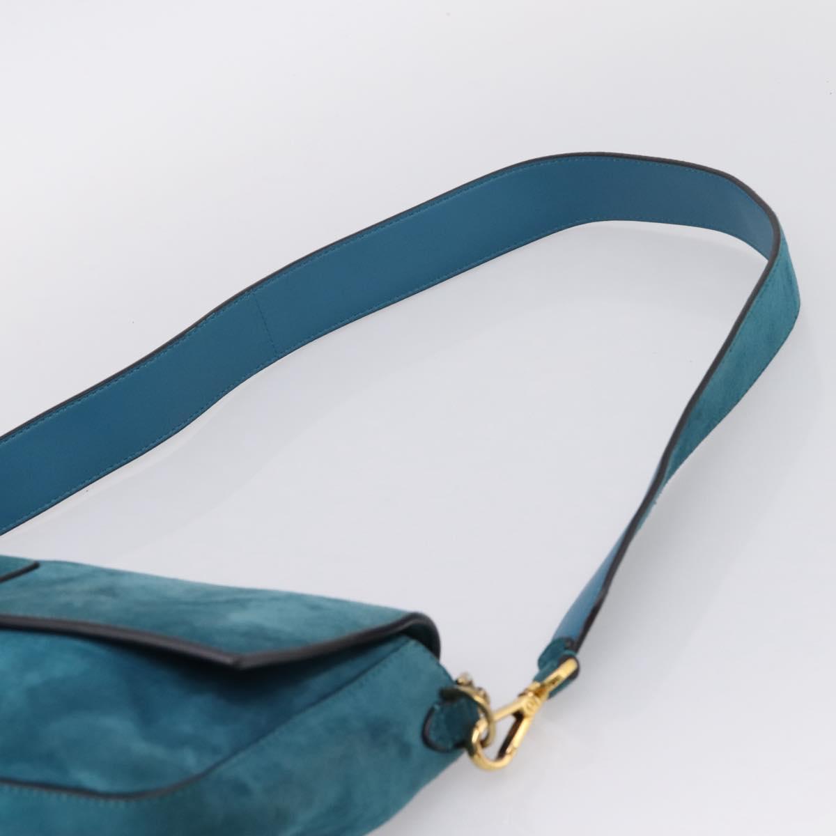 FENDI Chain Mamma Baguette Shoulder Bag Suede 2way Blue Gold Auth BA15949V
