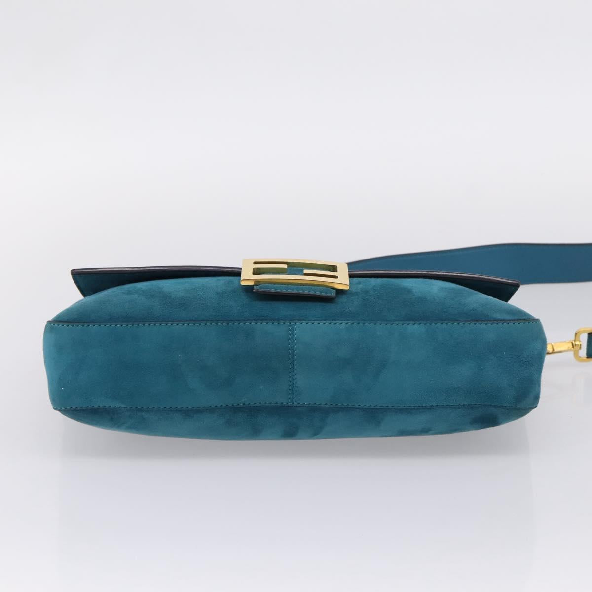 FENDI Chain Mamma Baguette Shoulder Bag Suede 2way Blue Gold Auth BA15949V