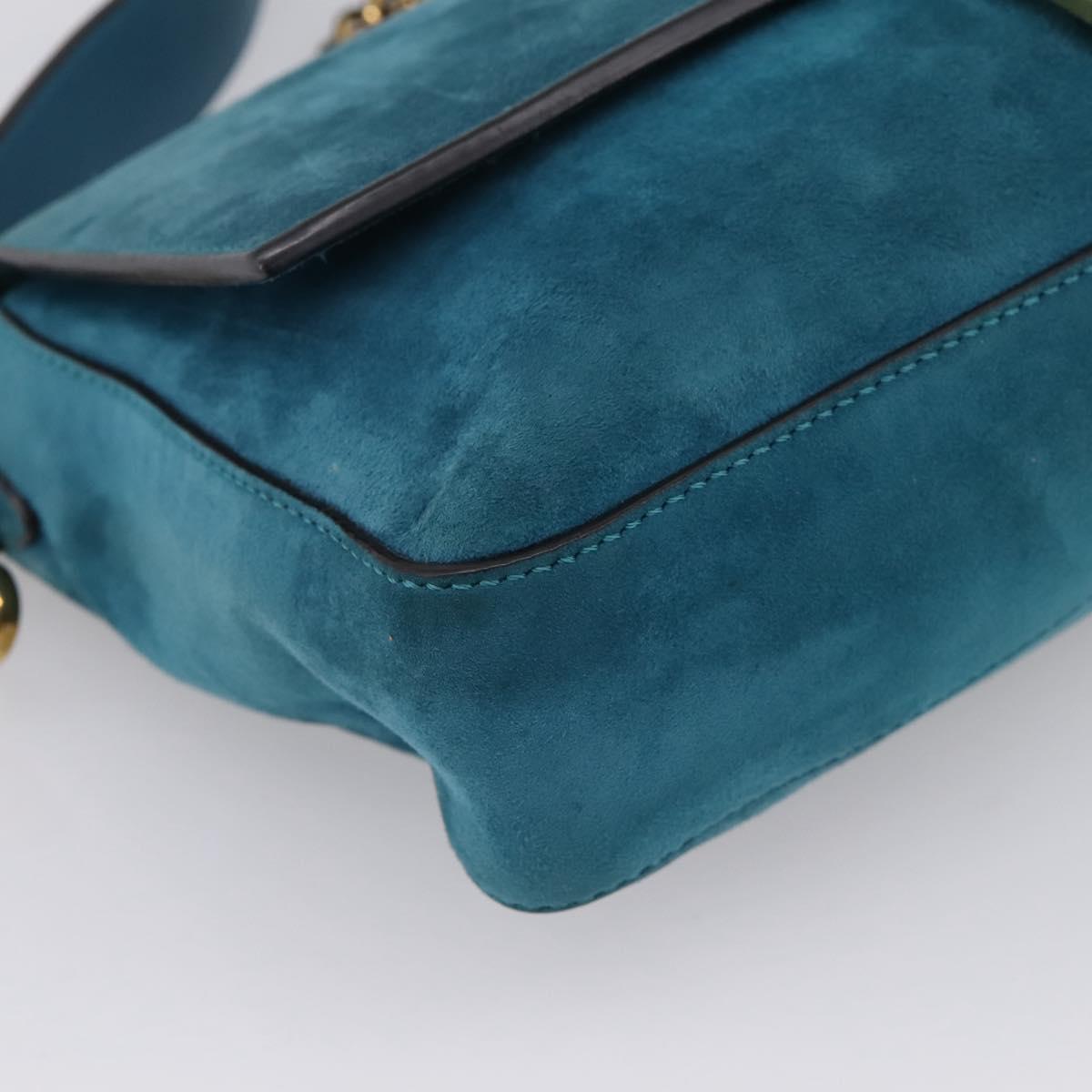 FENDI Chain Mamma Baguette Shoulder Bag Suede 2way Blue Gold Auth BA15949V