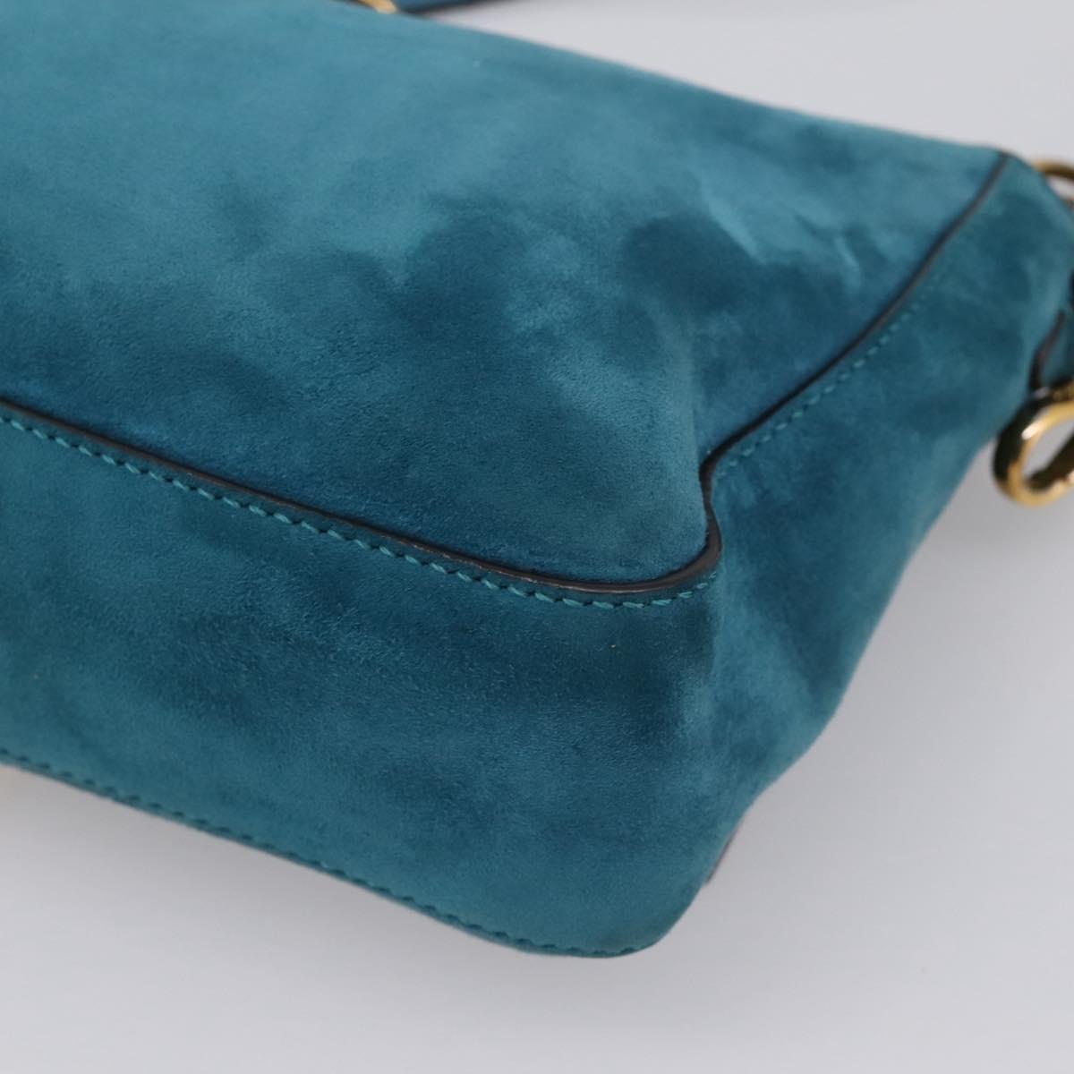 FENDI Chain Mamma Baguette Shoulder Bag Suede 2way Blue Gold Auth BA15949V