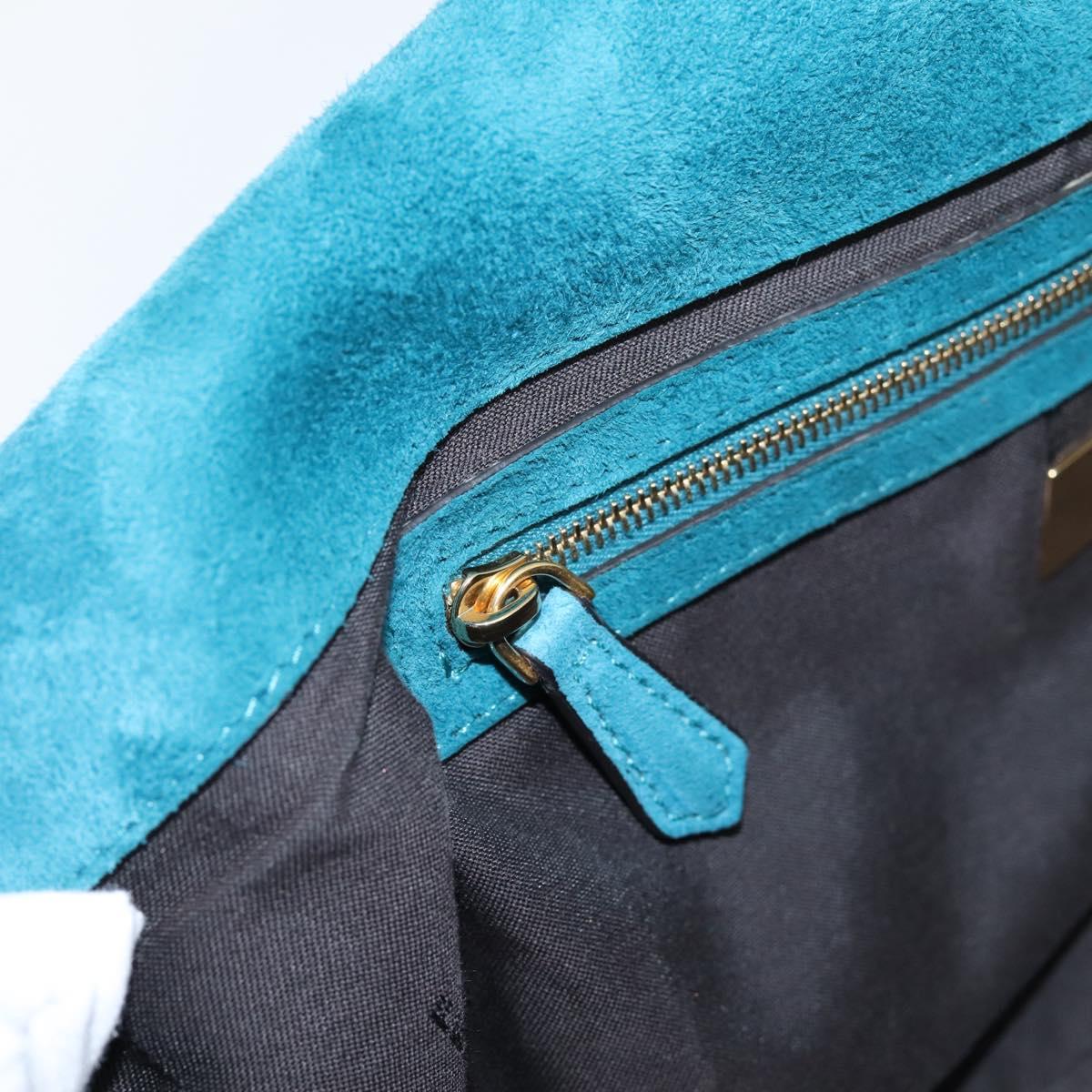FENDI Chain Mamma Baguette Shoulder Bag Suede 2way Blue Gold Auth BA15949V
