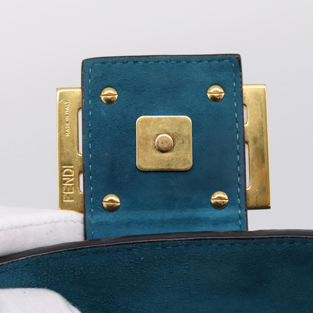 FENDI Chain Mamma Baguette Shoulder Bag Suede 2way Blue Gold Auth BA15949V